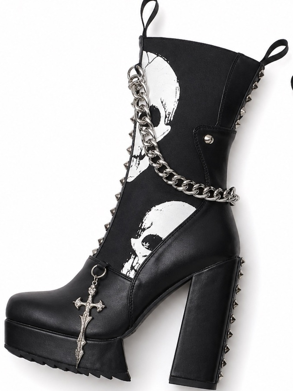 Lamoda Moonfall Goth Punk Studded Skull Platform Chain Boots